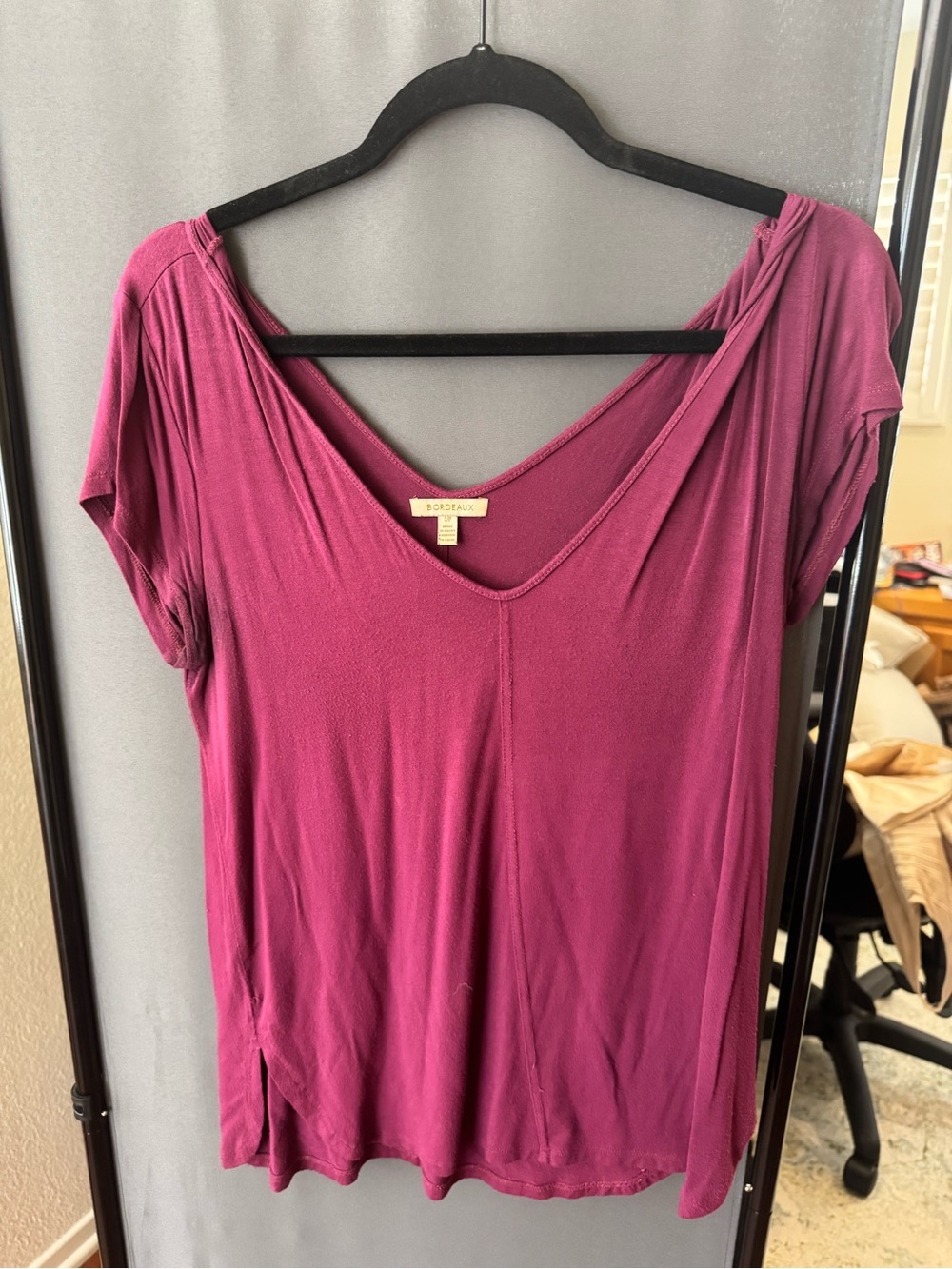 Bordeaux Deep Raspberry V-Neck Short Sleeve Top